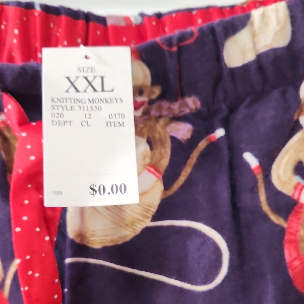 Nick & Nora Knitting Sock Monkey Print Flannel Pajama Set - XXL - Picture 7 of 13
